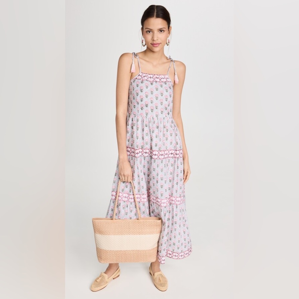 Marea by Liz Joy Veranda Floral Tier Tassel Tie Block Print Midi Maxi Dress - Picture 3 of 14